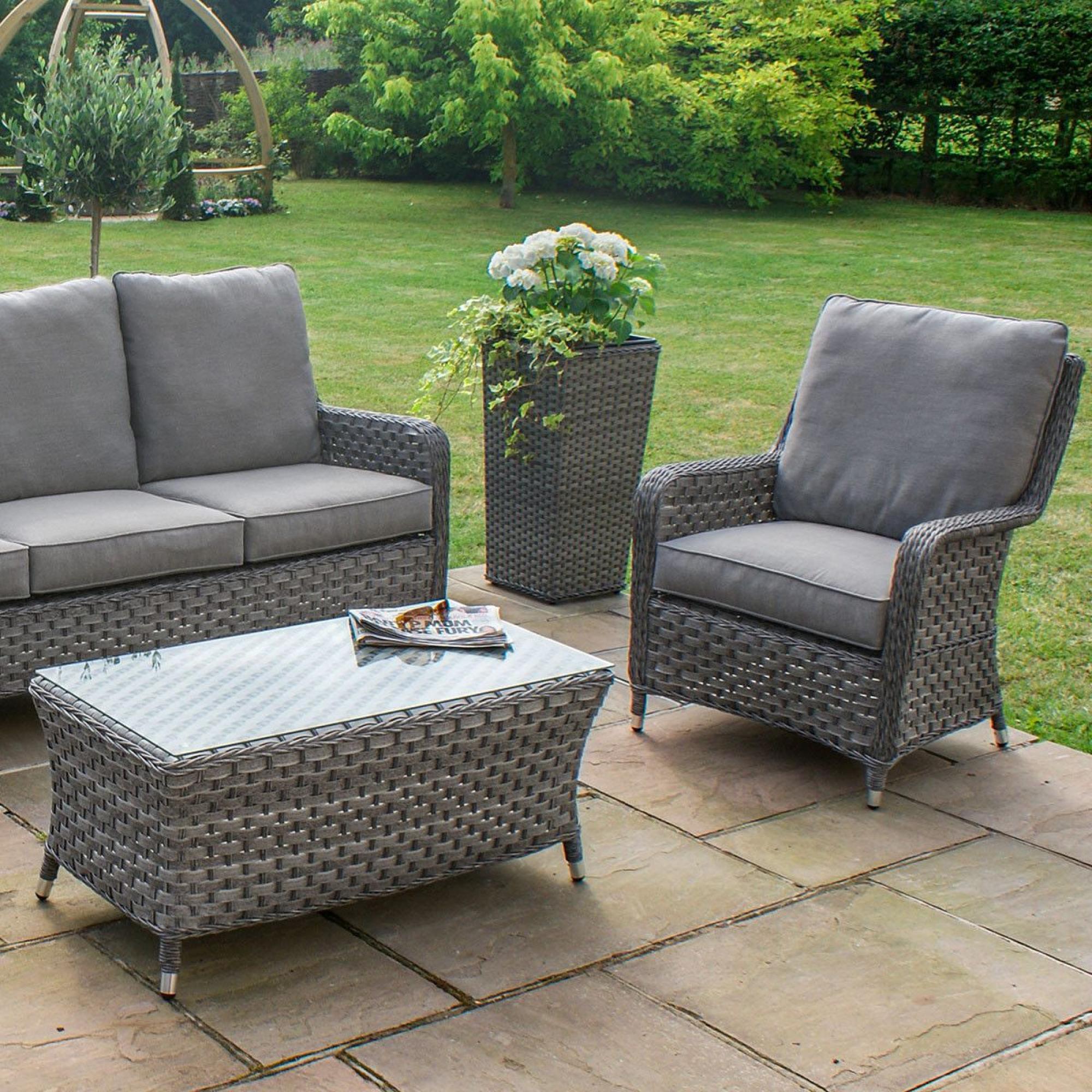Product photograph of Maze Victoria High Back 3 Seat Rattan Sofa Set from Choice Furniture Superstore.